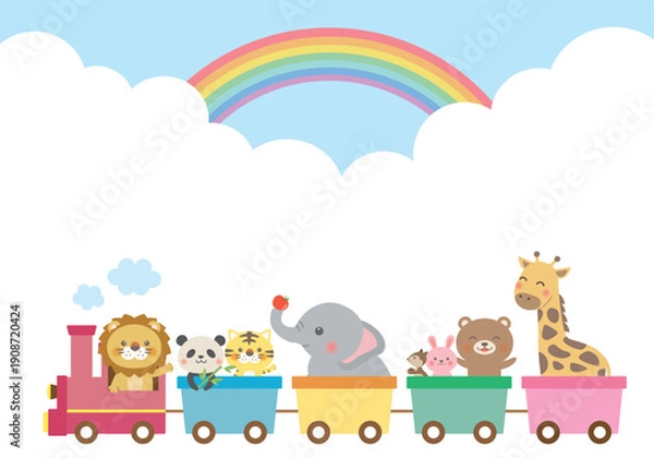 Obraz Cute animals riding a train illustration for kids