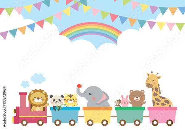 Obraz Cute animals riding a train illustration for kids