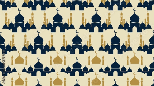Obraz Islamic Mosque Pattern Seamless Background for Ramadan & Eid Decor, Islamic Art Design