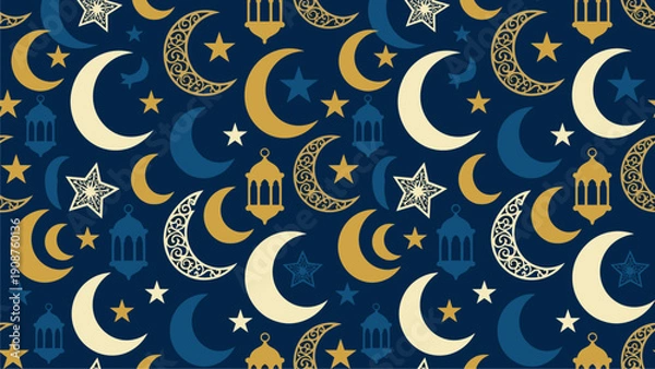 Obraz Islamic Crescent Moon & Star Pattern Background for Ramadan & Eid Celebrations - Commercial Use