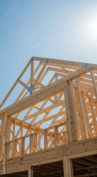 Obraz House Framing Under Construction Blue Sky.
