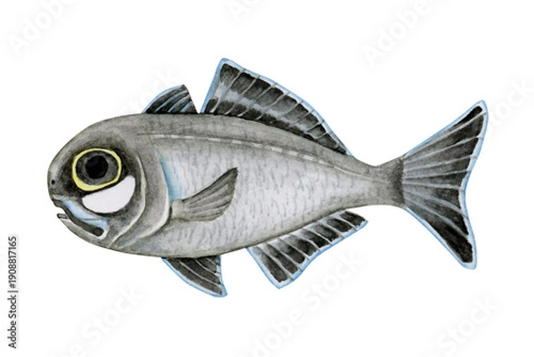 Obraz ヒカリキンメダイ フラッシュライトフィッシュ　深海魚 深海生物　水彩 イラスト