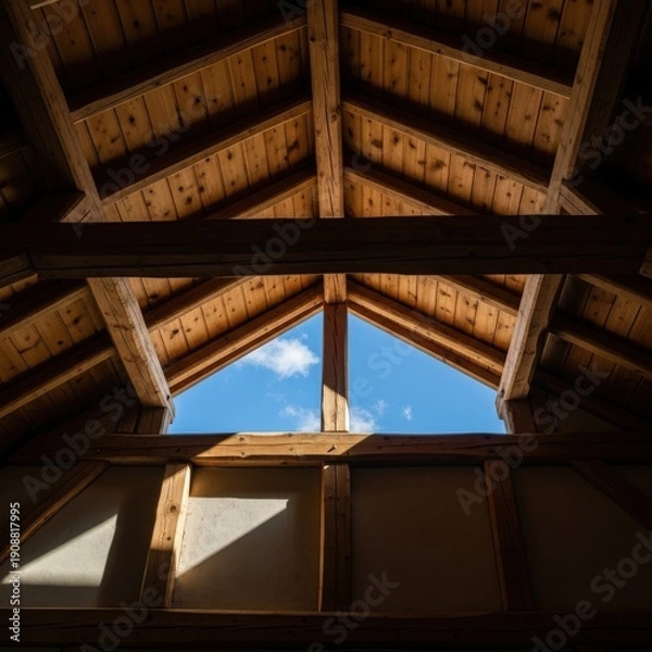 Obraz Wooden Loft Interior with Skylight.