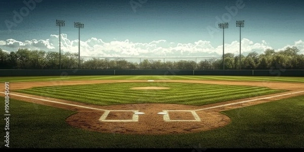 Obraz Digital illustration showcasing a vibrant baseball field. 