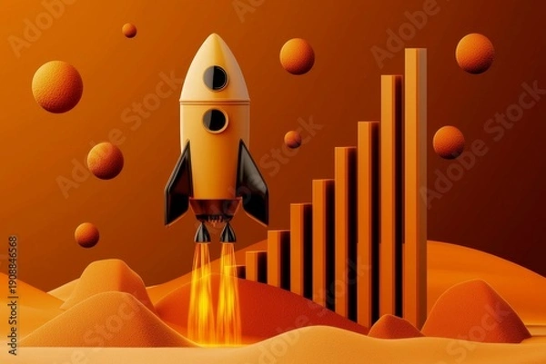 Obraz Dynamic Bar Chart Integrated into a Rocket Ship Design 