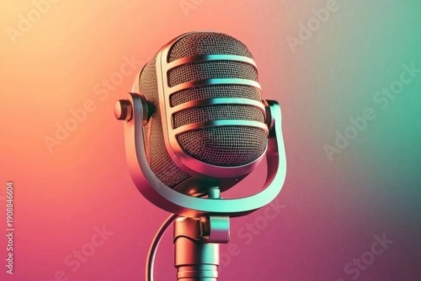 Obraz Colorful Gradient Background Featuring a Podcast Microphone