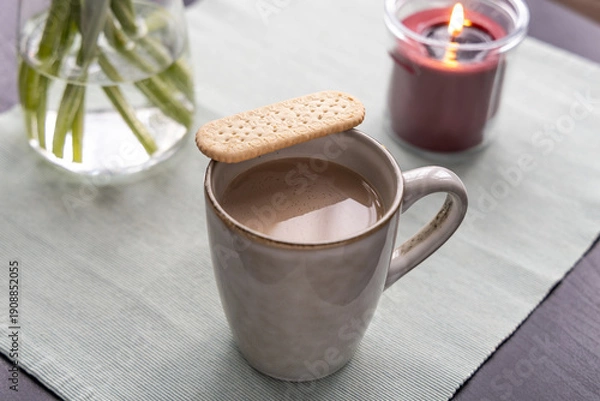 Obraz Instant Coffee Cup with Biscuit and Candle