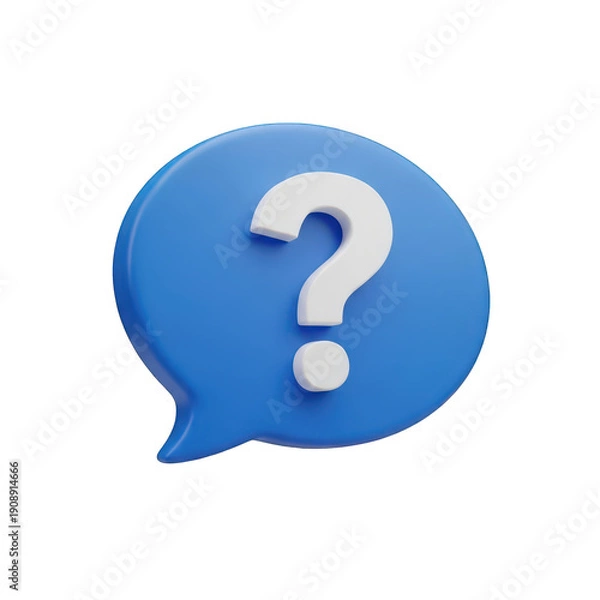 Obraz Blue speech bubble with white question mark isolated on transparent background