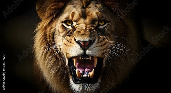 Obraz Roaring Lion Portrait on Black Background