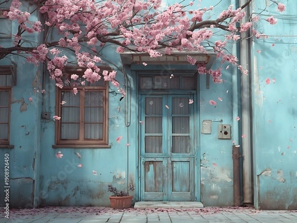 Obraz old door and flowers