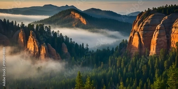 Obraz Golden cliffs and misty valleys