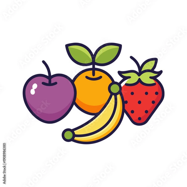 Obraz Minimal Fruit Icon Pack - Solid Fill and Outline Styles