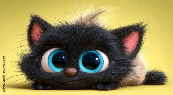 Obraz Cartoon Siamese cat on a yellow background.