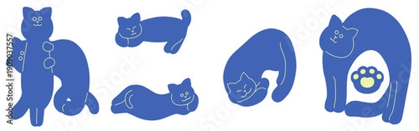 Obraz ねこの日の手描き猫文字イラスト　青