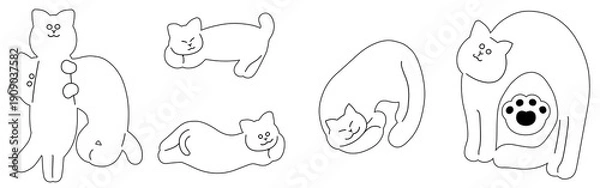 Obraz ねこの日の手描き猫文字イラスト　白