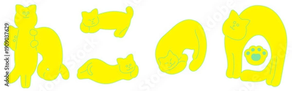 Obraz ねこの日の手描き猫文字イラスト　黄色