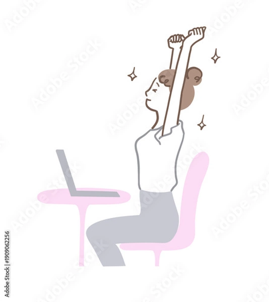 Obraz 息抜きに伸びをする女性のイラスト素材