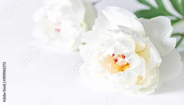 Obraz Two delicate white peonies bloom, soft focus background