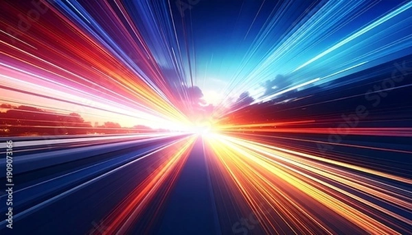 Obraz Vibrant abstract light streaks radiate from a central point