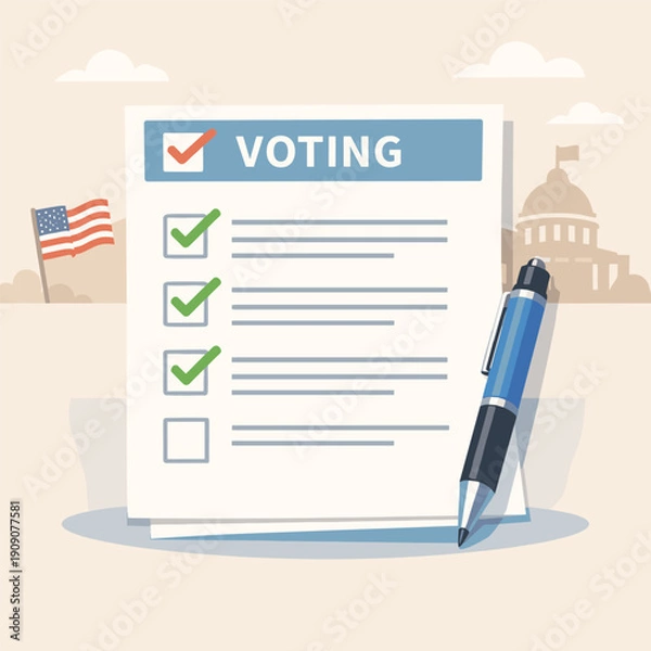 Fototapeta Voting Checklist with American Flag Theme