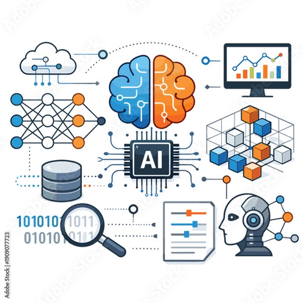 Fototapeta AI technology and machine learning data visualization set