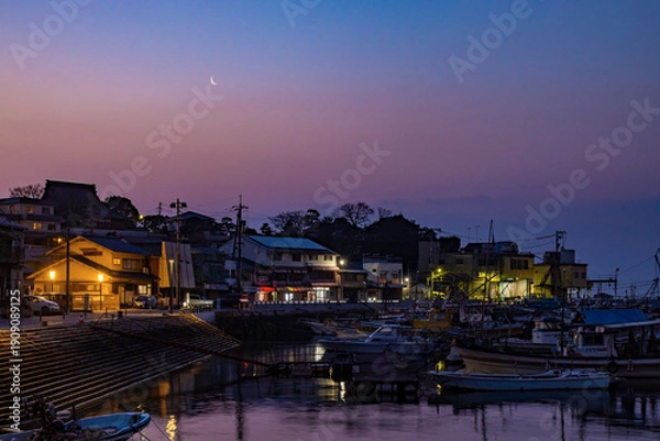 Obraz 鞆の浦　漁港　夜明
