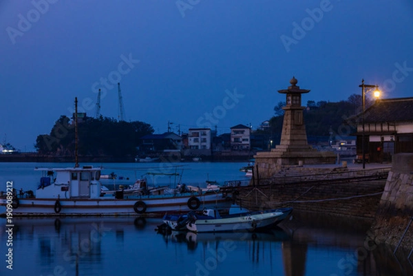 Obraz 鞆の浦　漁港　夜明