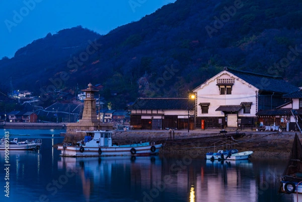 Obraz 鞆の浦　漁港　夜明