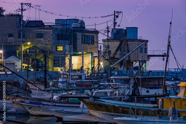 Obraz 鞆の浦　漁港　夜明