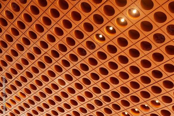 Obraz red brown block wall background