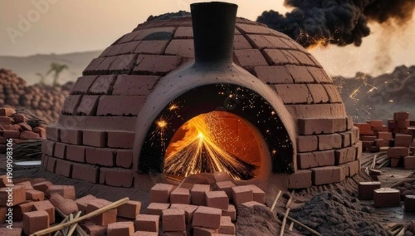 Fototapeta fireplace with fire