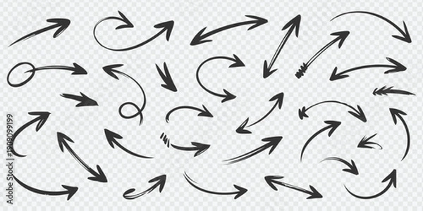 Obraz Diverse hand drawn vector arrow collection on transparent background