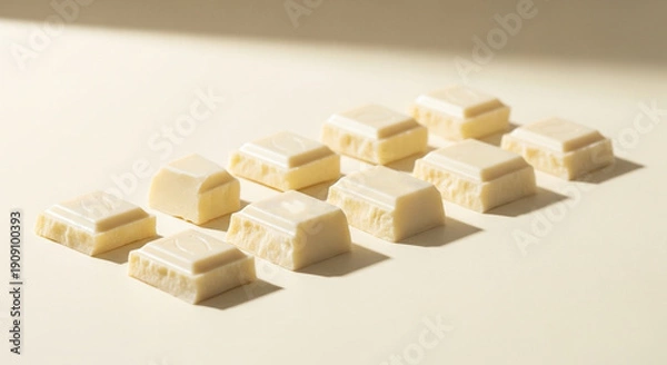 Obraz 白背景に並んだホワイトチョコレートの塊（お菓子作り・素材・バレンタイン）