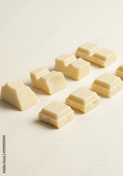 Obraz 白背景に並んだホワイトチョコレートの塊（お菓子作り・素材・バレンタイン）