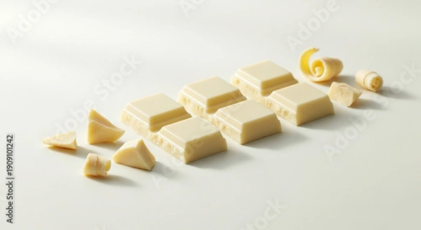 Obraz 白背景に並んだホワイトチョコレートの塊（お菓子作り・素材・バレンタイン）