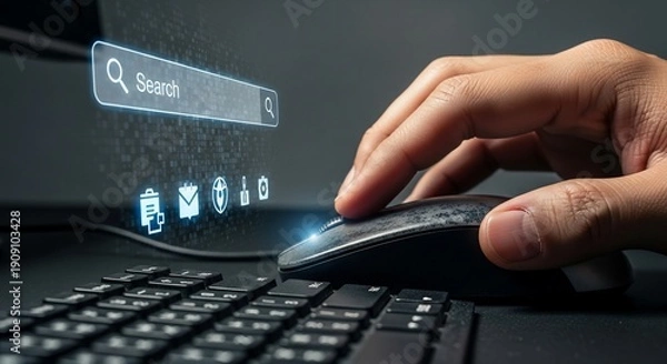 Obraz Person using computer with search bar on screen.