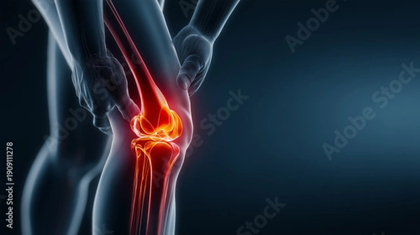 Obraz スポーツによる膝の炎症と痛みを表現したイメージ