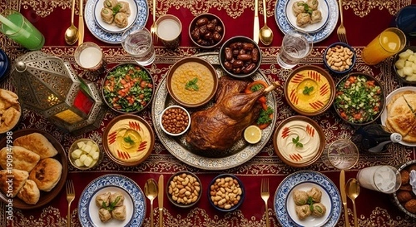 Obraz ramadan iftar feast, middle eastern food, dining table