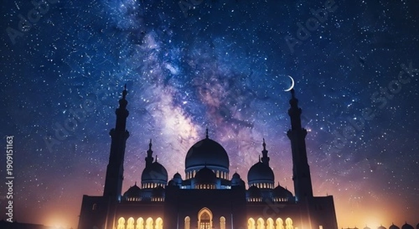 Obraz mosque under starry night sky, islamic architecture