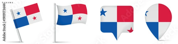 Obraz Panama flag set with map pin icons