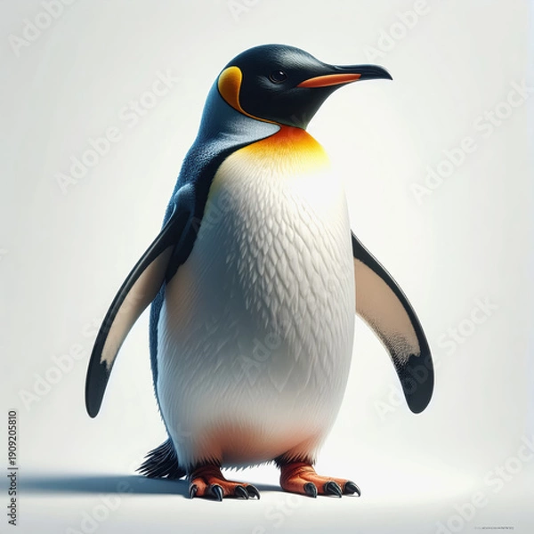 Obraz King Penguin Facing Right on White Background, Studio Portrait