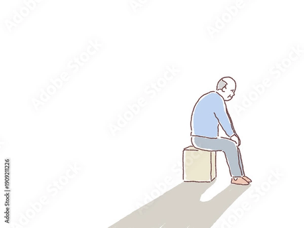 Obraz 高齢者、老後のイラスト（孤独、不安）、