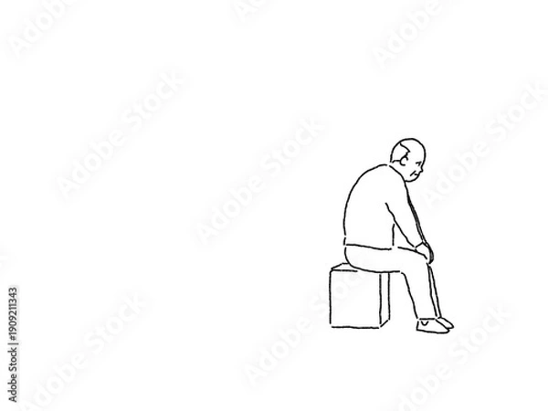 Obraz 高齢者、老後のイラスト（孤独、不安）、線画、
