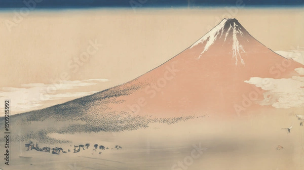 Obraz 浮世絵風で描かれた日本の富士山イラスト