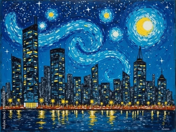 Obraz night city skyline