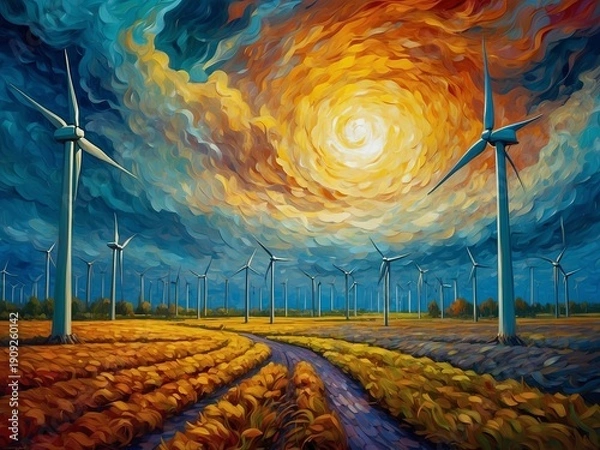 Obraz wind turbines farm