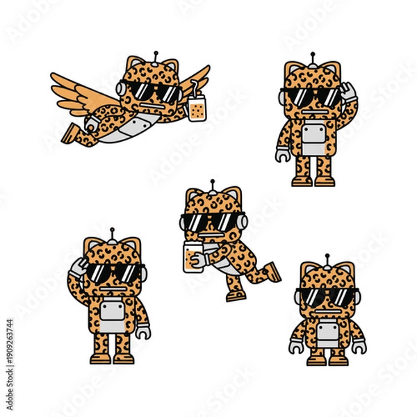 Obraz Cheetah Robot Characters in Various Dynamic Poses with Copy Space