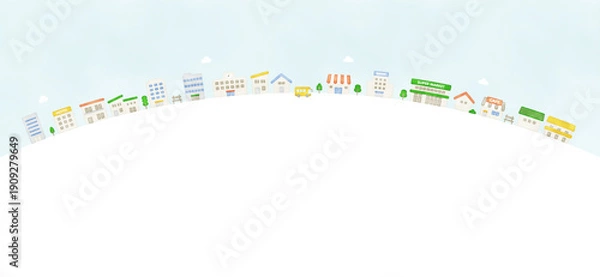 Obraz 水彩風　コピースペース付き　街の風景のヘッダー画像　