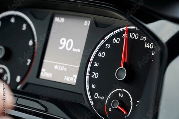 Obraz Digital Speedometer on the Dashboard Shows Current Speed