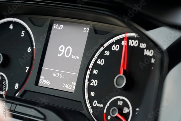 Obraz Digital Speedometer on the Dashboard Shows Current Speed